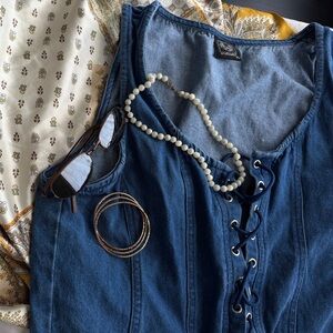 Blue Denim Lace-Up Vest